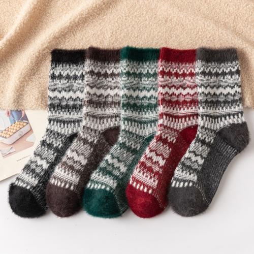 Polyester Kurze Tube Socken, Gedruckt, Geometrische, gemischte Farben, :, 5Paare/Tasche,  Tasche