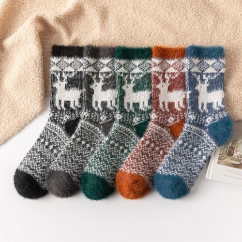 Polyester Kurze Tube Socken, Gedruckt, Deerlet, gemischte Farben, :, 5Paare/Tasche,  Tasche