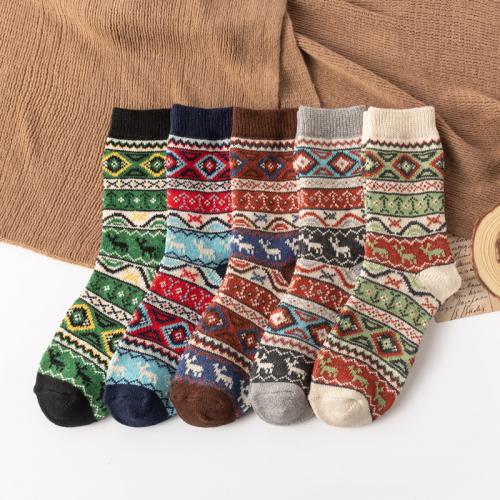 Polyester Kurze Tube Socken, Gedruckt, Deerlet, gemischte Farben, :, 5Paare/Tasche,  Tasche