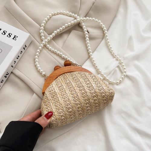 Wood & Straw & Plastic Pearl Shell Shape & Easy Matching Crossbody Bag PC