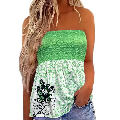 Polyester Tube Top Afgedrukt vlinderpatroon Groene stuk