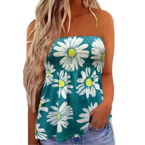 Polyester Tube Top Afgedrukt Bloemen Blauwe stuk