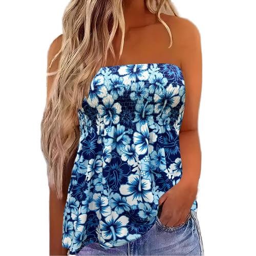 Polyester Tube Top Afgedrukt Bloemen Blauwe stuk