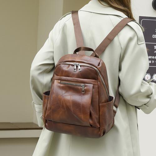 PU Leather Backpack waterproof Solid PC