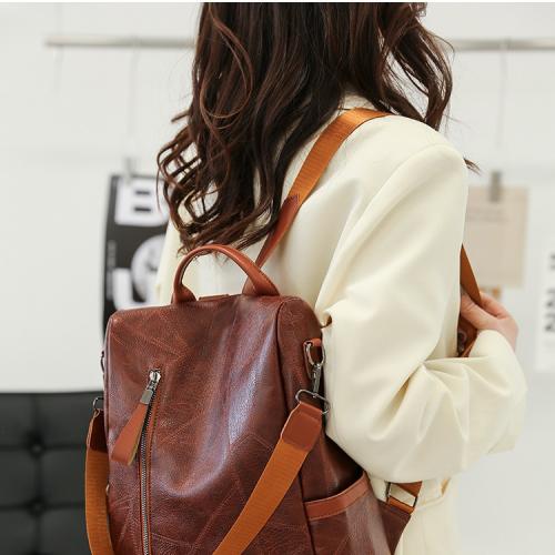 PU Leather Backpack waterproof Solid PC