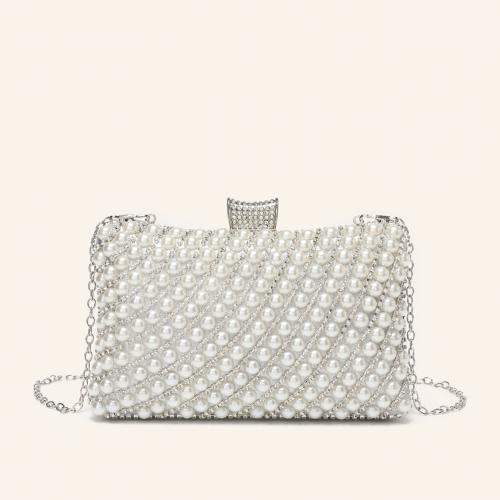 Plastic Pearl & Polyester Easy Matching Clutch Bag with chain & with rhinestone PC