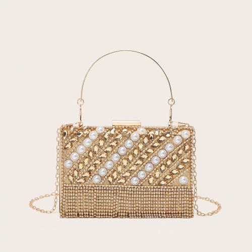 Polyester Easy Matching Clutch Bag with chain & with rhinestone Plastic Pearl PC