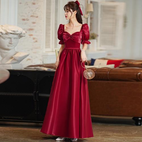 Polyester Langes Abendkleid, Patchwork, Solide, Wein rot,  Stück