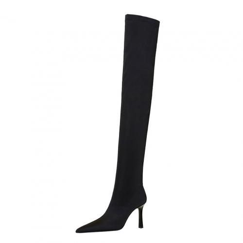 Soie & Caoutchouc Knee High Boots Solide Noir Paire