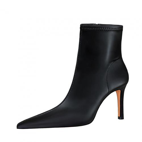 Cuero de la PU & Terciopelo Botas, Sólido, negro,  Par