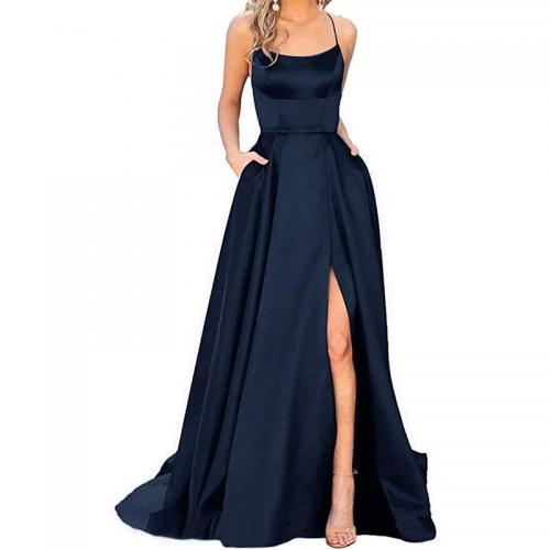 Cotton Plus Size Long Evening Dress side slit & tube patchwork Solid PC