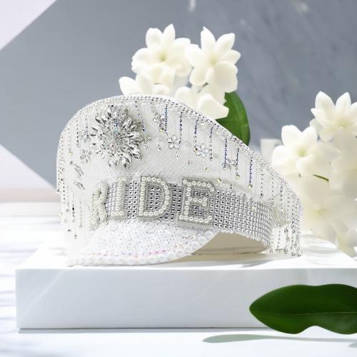 Plastic & Polyester Easy Matching Army Cap sun protection & with rhinestone letter white PC