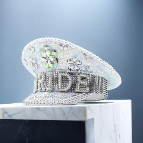 Plastic & Polyester Easy Matching Army Cap sun protection & with rhinestone letter white PC