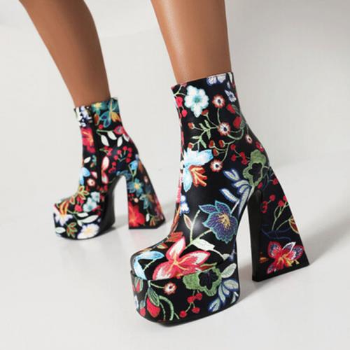 Microfiber PU Cuir synthétique & Caoutchouc Bottes Imprimé Floral plus de couleurs pour le choix Paire