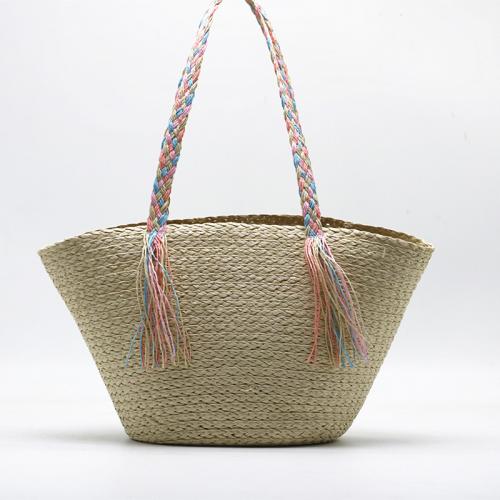 Paper & Straw Beach Bag & Tassels Shoulder Bag durable Solid PC