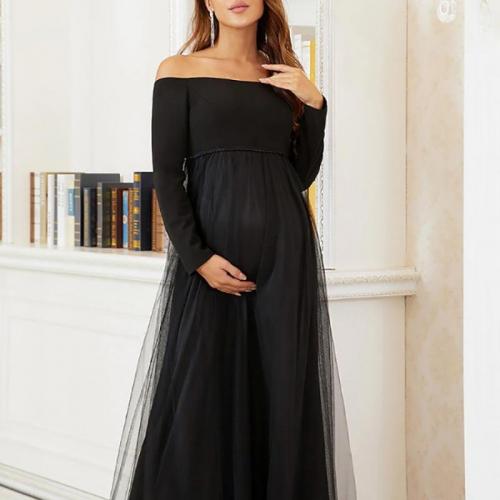 Poliéster Vestido de maternidad, negro,  trozo