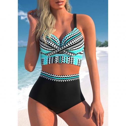 Polyamide & Spandex Plus Size Bikini & two piece & padded printed dot black Set