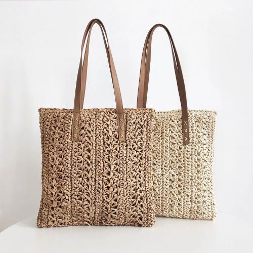 Straw Tote Bag Shoulder Bag Solid PC