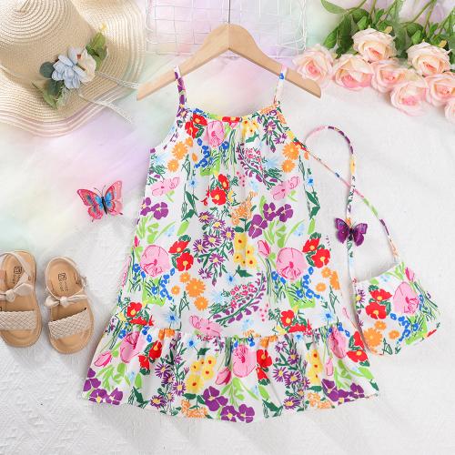 Poliéster Vestido de una sola pieza de la muchacha, impreso, floral, multicolor,  trozo