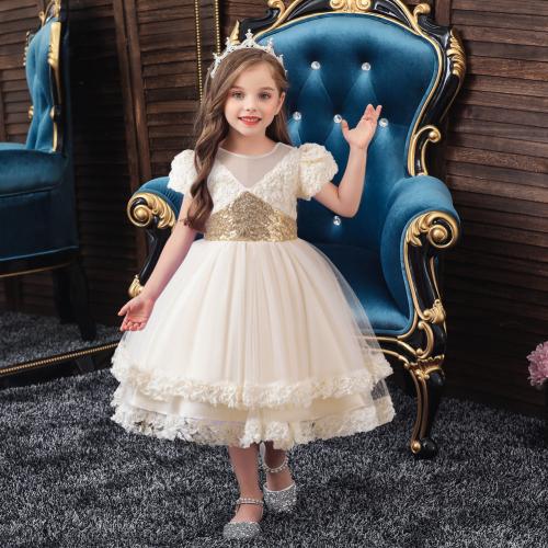 Polyester & Cotton Princess & Ball Gown Girl One-piece Dress patchwork PC