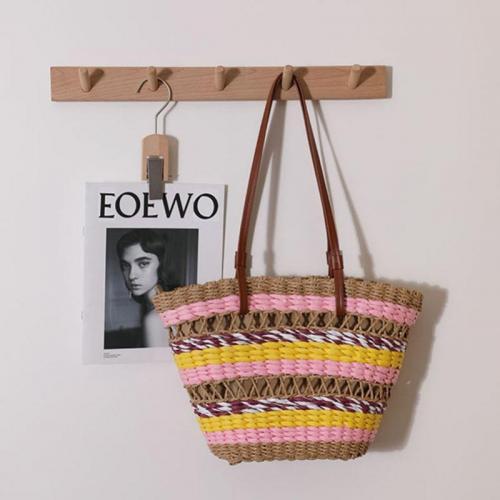 Paper Rope Beach Bag & Easy Matching Woven Shoulder Bag large capacity striped PC