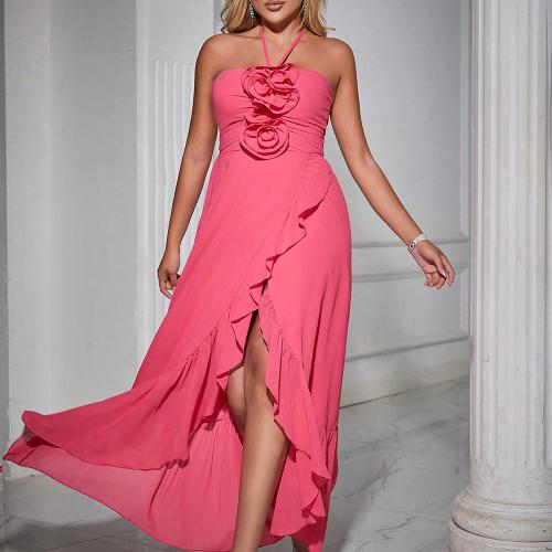 Polyester Robe longue de soirée Solide Rose pièce