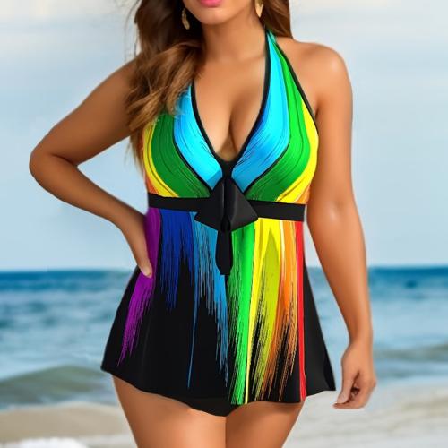 Poliéster Traje de baño de una sola pieza, impreso, multicolor,  trozo