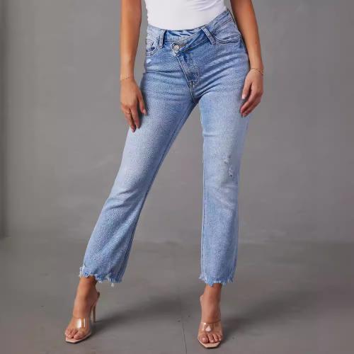 Denim Jeans femmes Solide bleu clair pièce