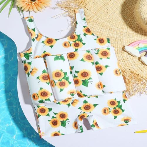 Polyester Costume flottant de natation d’enfants Floral Blanc pièce