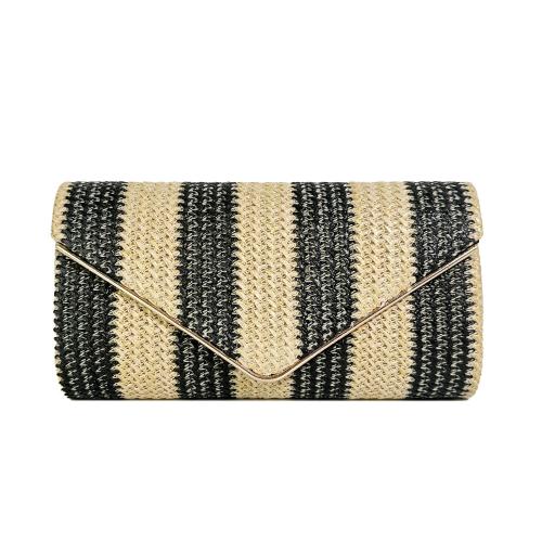 PP Stroh Clutch Bag, Gestreift, Schwarz,  Stück