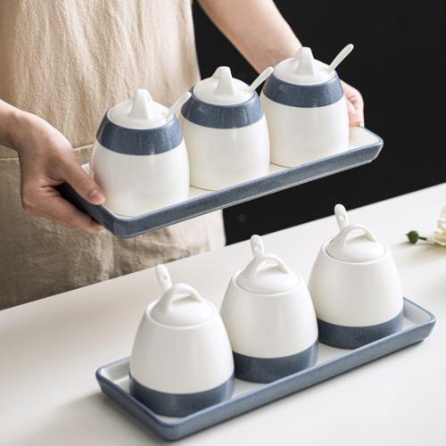 Céramique Ensemble Cruet Solide bleu et blanc Ensemble