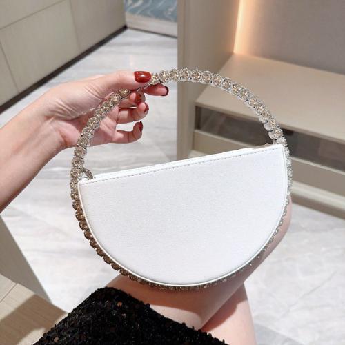 PU Leather Easy Matching Clutch Bag with rhinestone white PC