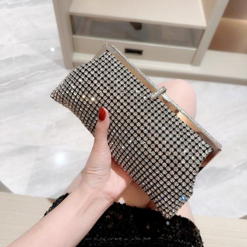 Polyester Easy Matching Clutch Bag with rhinestone black PC