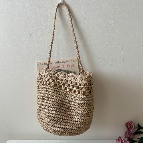 Straw Easy Matching & Bucket Bag Woven Shoulder Bag hollow khaki PC