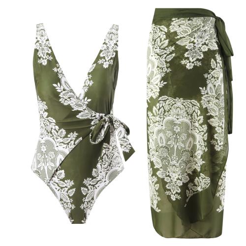 Polyamide & Polyester Maillot de bain d’une seule pièce Imprimé Floral Vert pièce