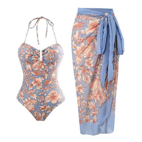 Polyester Maillot de bain d’une seule pièce Imprimé Floral Bleu pièce