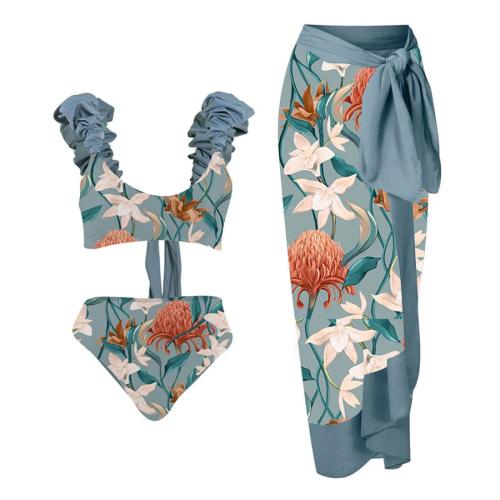 Spandex & Polyester Ensemble Tankinis Imprimé Floral Bleu pièce