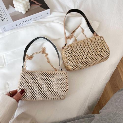 Straw Handbag with chain & durable & bun Solid PC