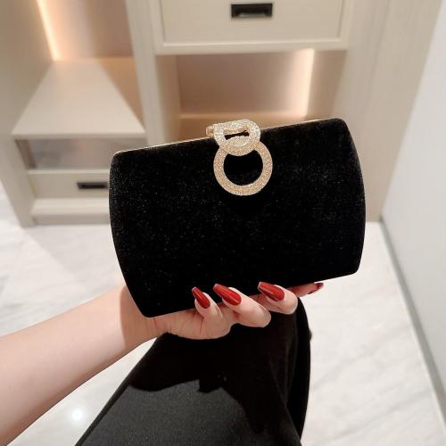 Velour Easy Matching Clutch Bag with rhinestone black PC