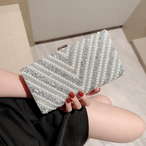 Kunststoffperle & Polyester Clutch Bag, Silber,  Stück