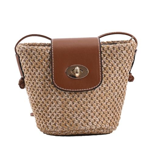 Straw & PU Leather Easy Matching & Weave Crossbody Bag khaki PC