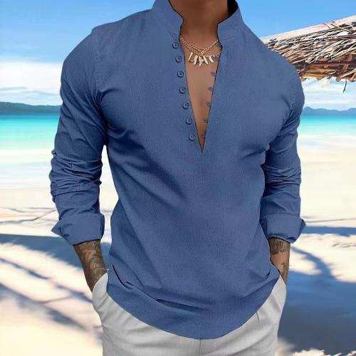 Gemengde stof & Katoen Mannen long sleeve casual shirts Solide meer kleuren naar keuze stuk