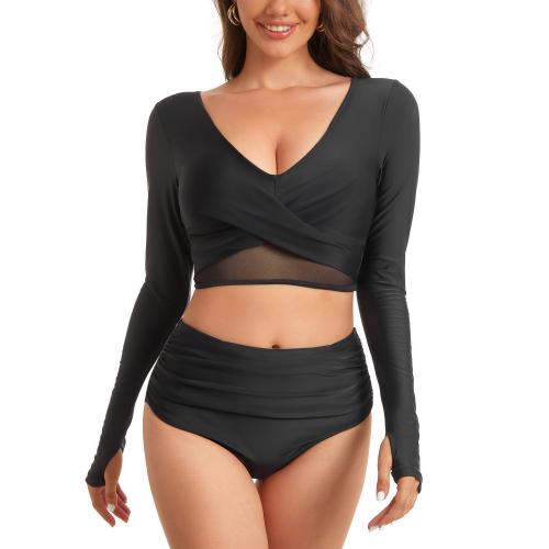 Polyester Tankinis Set & two piece & skinny style black Set