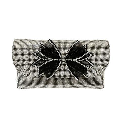 Polyester Easy Matching Clutch Bag with rhinestone bowknot pattern black PC