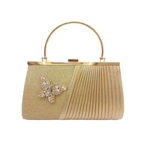 Polyester Easy Matching Clutch Bag with rhinestone butterfly pattern gold PC