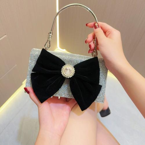 Polyester Easy Matching Clutch Bag with rhinestone bowknot pattern black PC