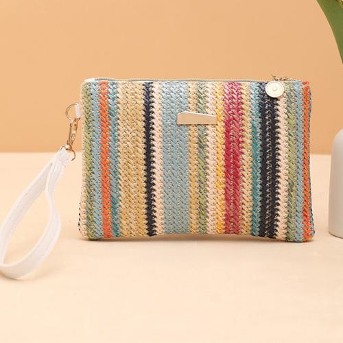 PP Stroh & PU Leder Clutch Bag, Gestreift, mehr Farben zur Auswahl,  Stück