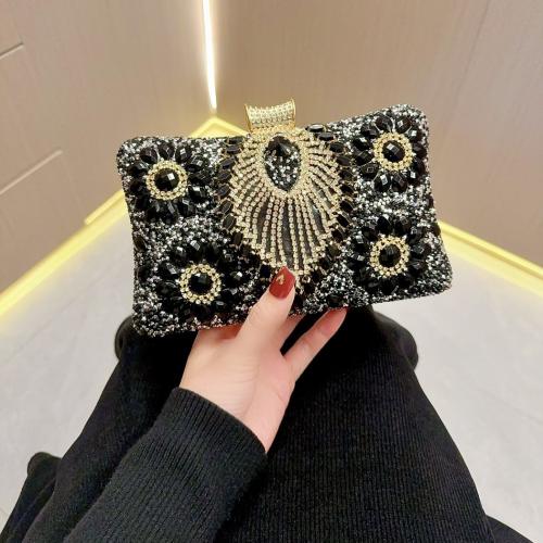 Polyester Easy Matching Clutch Bag with rhinestone black PC