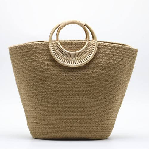 Paja Bolsa tejida,  Sin forro, Sólido, beige,  trozo