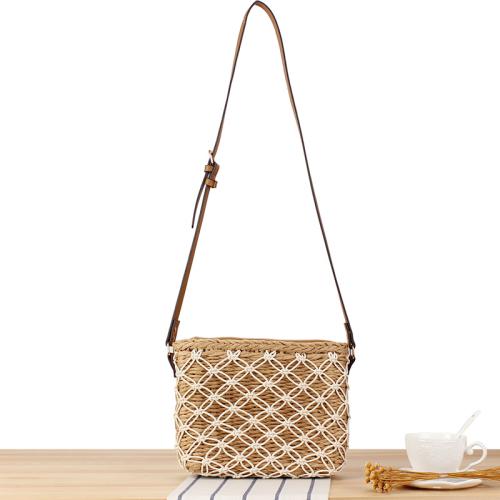 Papieren touw & PU-leer Crossbody Tas Camel stuk